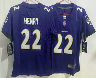 Women's Baltimore Ravens #22 Derrick Henry Purple Vapor Limited Stitched Jersey