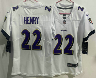 Women's Baltimore Ravens #22 Derrick Henry White Vapor Limited Stitched Jersey