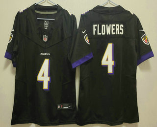 Women's Baltimore Ravens #4 Zay Flowers Limited Black FUSE Vapor Jersey