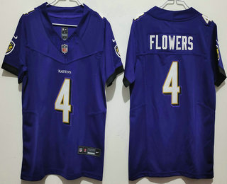 Women's Baltimore Ravens #4 Zay Flowers Limited Purple FUSE Vapor Jersey