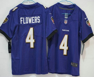 Women's Baltimore Ravens #4 Zay Flowers Limited Purple Vapor Jersey