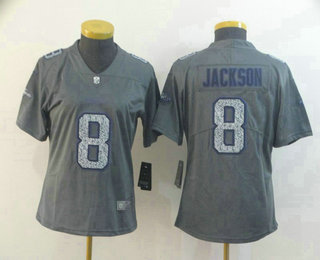 Women's Baltimore Ravens #8 Lamar Jackson Gray Fashion Static 2019 Vapor Untouchable Stitched NFL Nike Limited Jersey