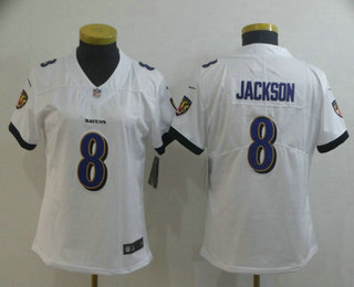 Women's Baltimore Ravens #8 Lamar Jackson White 2017 Vapor Untouchable Stitched NFL Nike Limited Jersey