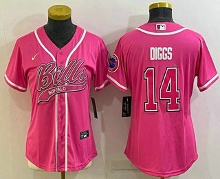 Women's Buffalo Bills #14 Stefon Diggs Pink With Patch Cool Base Stitched Baseball Jersey