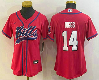 Women's Buffalo Bills #14 Stefon Diggs Red Stitched Cool Base Nike Baseball Jersey