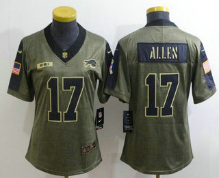 Women's Buffalo Bills #17 Josh Allen 2021 Olive Salute To Service Limited Stitched Jersey