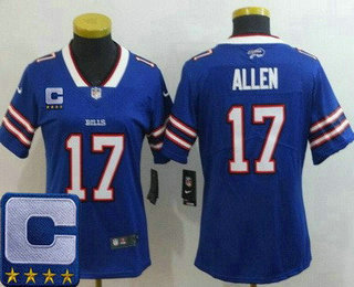 Women's Buffalo Bills #17 Josh Allen Limited Blue C Patch Vapor Jersey