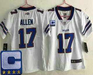 Women's Buffalo Bills #17 Josh Allen Limited White C Patch Vapor Jersey