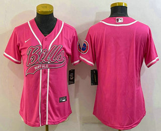 Women's Buffalo Bills Blank Pink With Patch Cool Base Stitched Baseball Jersey