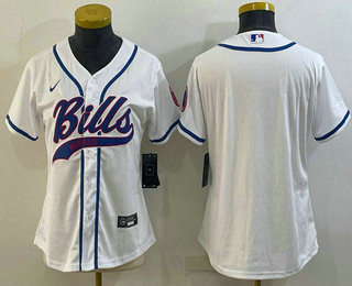 Women's Buffalo Bills Blank White With Patch Cool Base Stitched Baseball Jersey