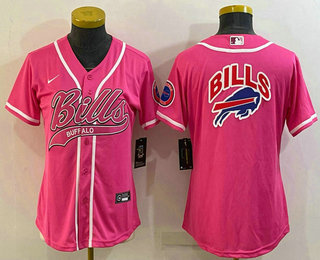 Women's Buffalo Bills Pink Team Big Logo With Patch Cool Base Stitched Baseball Jersey