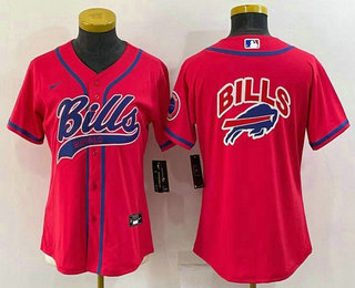 Women's Buffalo Bills Red Team Big Logo With Patch Cool Base Stitched Baseball Jersey