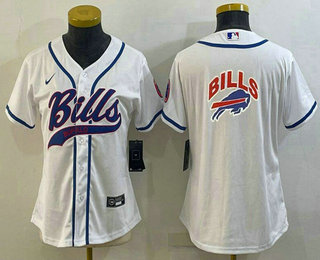 Women's Buffalo Bills White Team Big Logo With Patch Cool Base Stitched Baseball Jersey