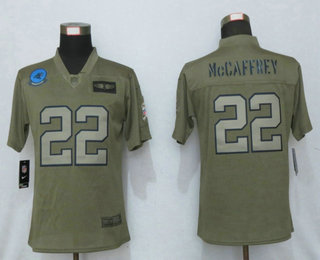 Women's Carolina Panthers #22 Christian McCaffrey Olive Camo 2019 Salute To Service Stitched NFL Nike Limited Jersey