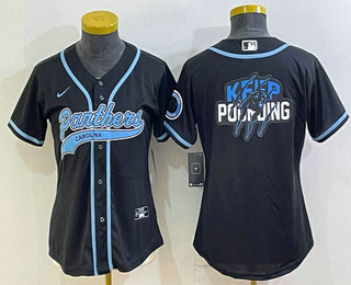 Women's Carolina Panthers Black Team Big Logo With Patch Cool Base Stitched Baseball Jersey