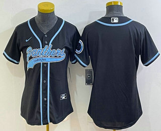 Women's Carolina Panthers Blank Black With Patch Cool Base Stitched Baseball Jersey