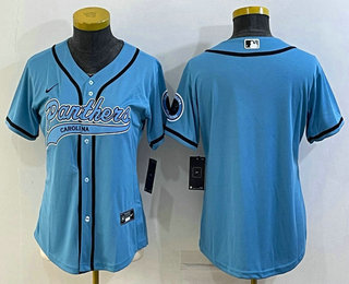 Women's Carolina Panthers Blank Blue With Patch Cool Base Stitched Baseball Jersey