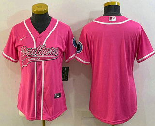 Women's Carolina Panthers Blank Pink With Patch Cool Base Stitched Baseball Jersey