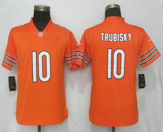 Women's Chicago Bears #10 Mitchell Trubisky Orange 2018 Vapor Untouchable Stitched NFL Nike Limited Jersey