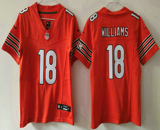 Women's Chicago Bears #18 Caleb Williams Orange 2023 FUSE Vapor Limited Stitched Jersey