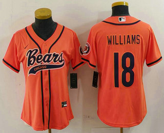 Women's Chicago Bears #18 Caleb Williams Orange With Patch Cool Base Stitched Baseball Jersey