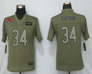 Women's Chicago Bears #34 Walter Payton Olive Camo 2019 Salute To Service Stitched NFL Nike Limited Jersey