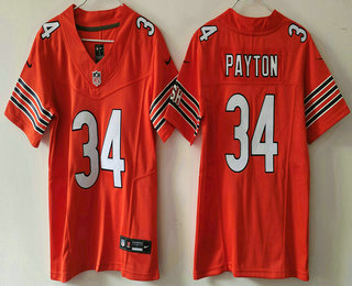 Women's Chicago Bears #34 Walter Payton Orange 2023 FUSE Vapor Limited Stitched Jersey