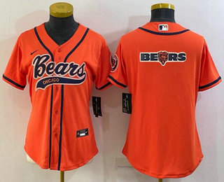 Women's Chicago Bears Orange Team Big Logo With Patch Cool Base Stitched Baseball Jersey