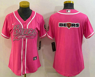 Women's Chicago Bears Pink Team Big Logo With Patch Cool Base Stitched Baseball Jersey