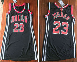 Women's Chicago Bulls #23 Michael Jordan Black With Red Name Dress Jersey