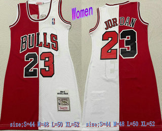 Women's Chicago Bulls #23 Michael Jordan Red White Two Tone Stitched 1996-97 Hardwood Classic Swingman Jersey Dress