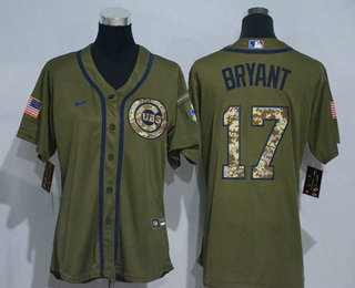 Women's Chicago Cubs #17 Kris Bryant Green Salute To Service Stitched MLB Cool Base Nike Jersey