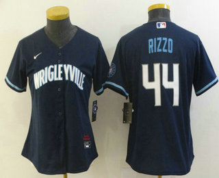 Women's Chicago Cubs #44 Anthony Rizzo Navy Blue 2021 City Connect Stitched MLB Cool Base Nike Jersey