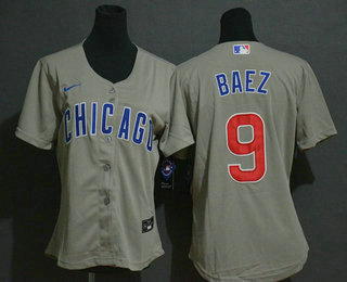 Women's Chicago Cubs #9 Javier Baez Gray Stitched MLB Cool Base Nike Jersey