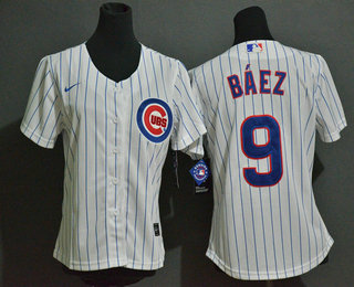 Women's Chicago Cubs #9 Javier Baez White Stitched MLB Cool Base Nike Jersey