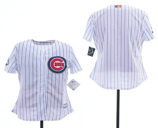 Women's Chicago Cubs Blank White World Series Champions Gold Stitched MLB 2017 Cool Base Jersey