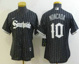 Women's Chicago White Sox #10 Yoan Moncada Black 2021 City Connect Stitched MLB Cool Base Nike Jersey