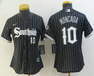 Women's Chicago White Sox #10 Yoan Moncada Black With Small Number 2021 City Connect Stitched MLB Cool Base Nike Jersey