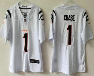 Women's Cincinnati Bengals #1 JaMarr Chase Limited White Vapor Jersey