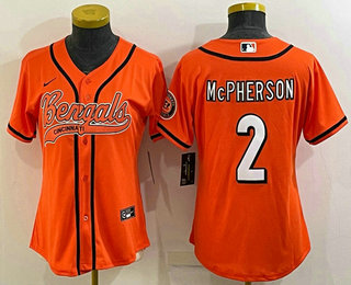 Women's Cincinnati Bengals #2 Evan McPherson Orange With Patch Cool Base Stitched Baseball Jersey