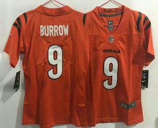 Women's Cincinnati Bengals #9 Joe Burrow NEW Orange 2021 Vapor Untouchable Stitched NFL Nike Limited Jersey