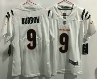 Women's Cincinnati Bengals #9 Joe Burrow NEW White 2021 Vapor Untouchable Stitched NFL Nike Limited Jersey