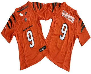 Women's Cincinnati Bengals #9 Joe Burrow Orange FUSE Vapor Limited Stitched Jersey