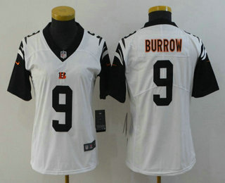 Women's Cincinnati Bengals #9 Joe Burrow White 2020 Color Rush Stitched NFL Nike Limited Jersey