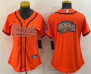 Women's Cincinnati Bengals Orange Team Big Logo With Patch Cool Base Stitched Baseball Jersey