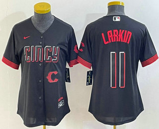 Women's Cincinnati Reds #11 Barry Larkin Black 2023 City Connect Cool Base Stitched Jersey 01