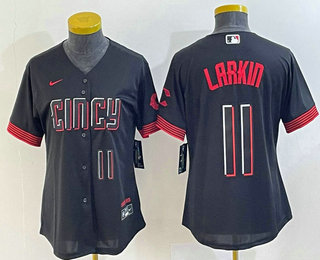 Women's Cincinnati Reds #11 Barry Larkin Number Black 2023 City Connect Cool Base Stitched Jersey 02