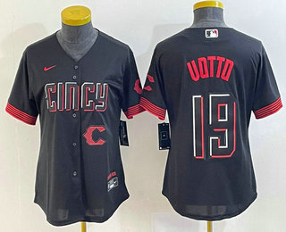 Women's Cincinnati Reds #19 Joey Votto Black 2023 City Connect Cool Base Stitched Jersey 01