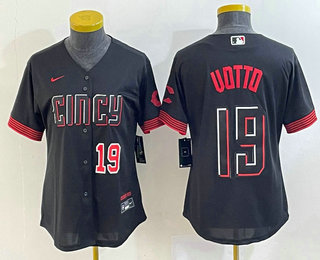 Women's Cincinnati Reds #19 Joey Votto Number Black 2023 City Connect Cool Base Stitched Jersey 02