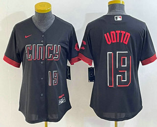 Women's Cincinnati Reds #19 Joey Votto Number Black 2023 City Connect Cool Base Stitched Jersey 03